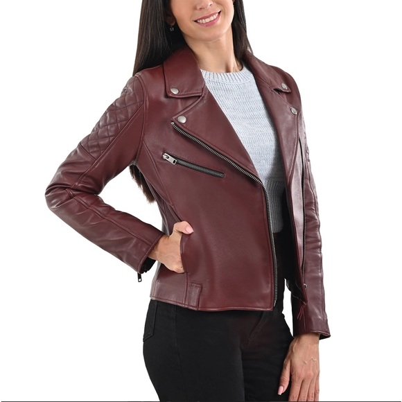 NWT Frye Womens Leather Biker Jacket dark red - Picture 2 of 13